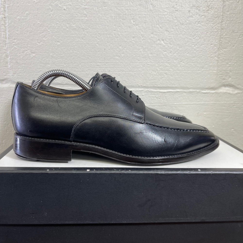 Santoni Apron Toe Black Leather Oxford Dress Shoes Men's 7 D Made In Italy